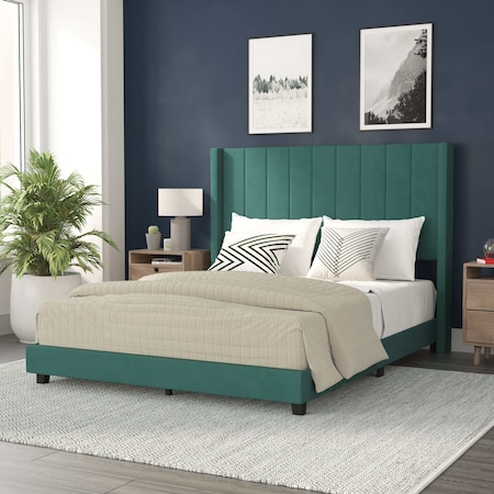 Flash Furniture Emerald Velvet Queen Platform Bed with Headboard YK-1079-GR-Q-GG